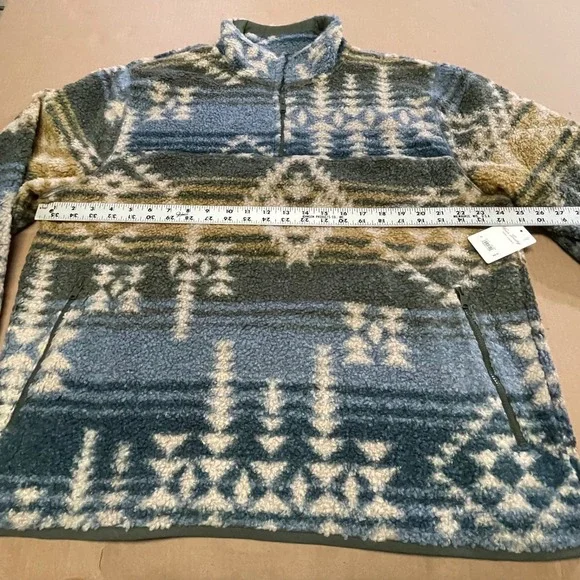 Lucky Brand Mens XL Faux Shearling 1/4 Zip Multicolor Pullover Aztec Outdoor NWT
